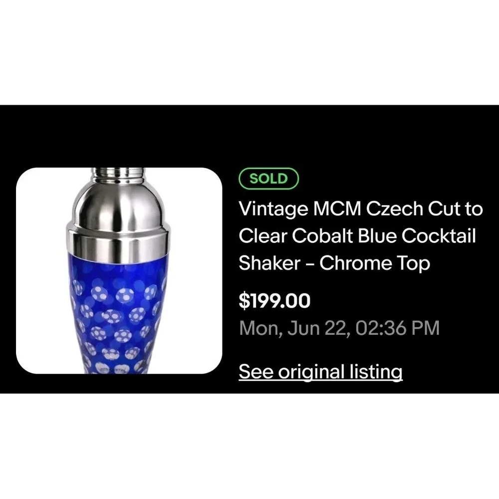 Vintage Cocktail Shaker Czech Cut to Clear Bohemian Art Glass Cobalt 10.5 